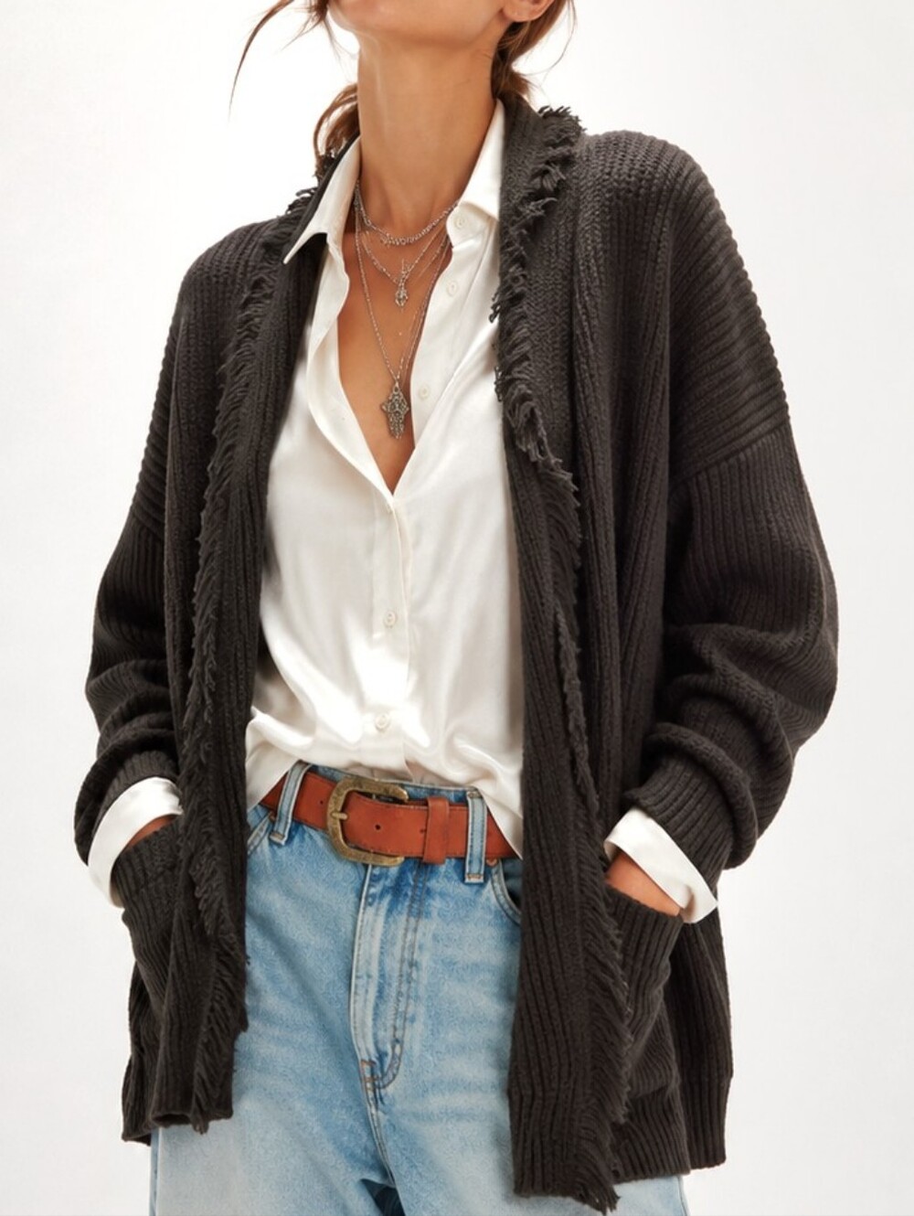 Bishop+Young Fringe Black Open Cardigan Ribbed